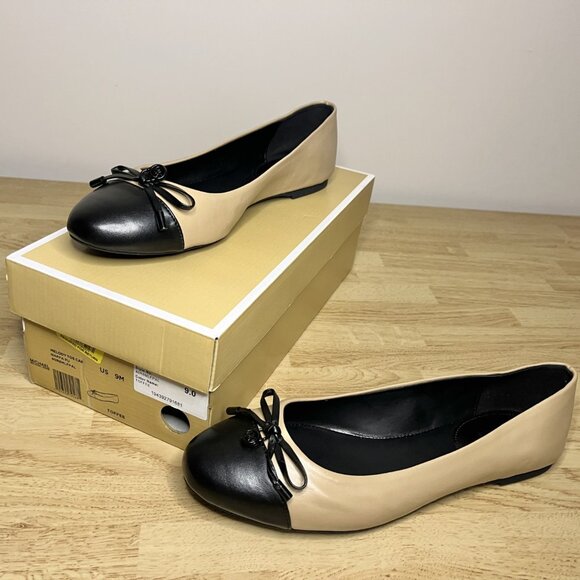 NWT Michael Kors Melody Toe Cap Ballet Flats Size 9 Black and Tan - Picture 8 of 8